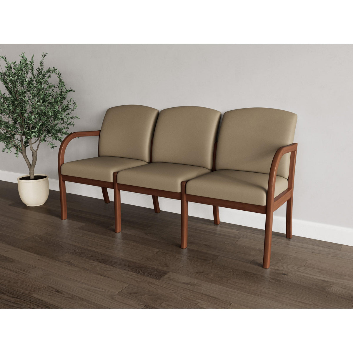 Weston Waiting Reception 3 Seat Tandem Seating Wood Frame No Center Arms