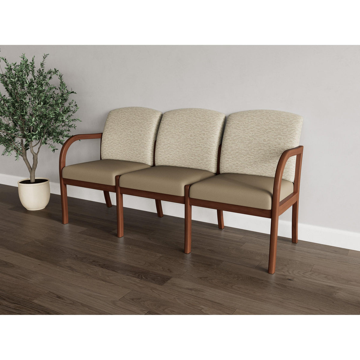 Weston Waiting Reception 3 Seat Tandem Seating Wood Frame No Center Arms