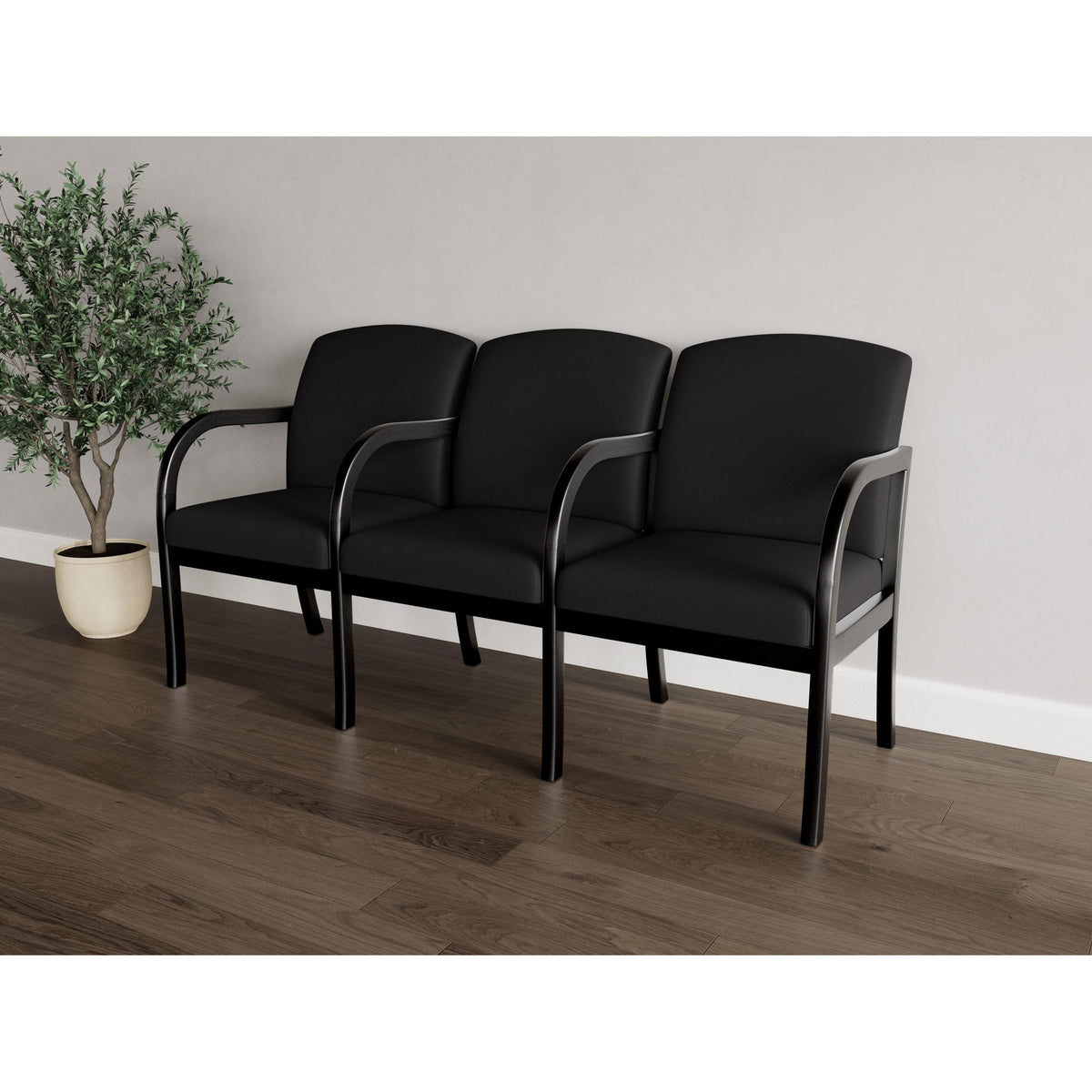 Weston Waiting Reception 3 Seat Tandem Seating Wood Frame