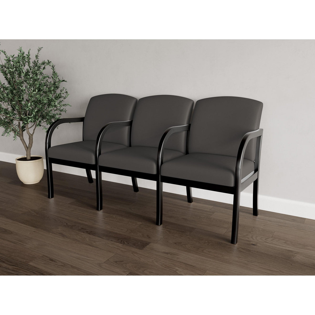 Weston Waiting Reception 3 Seat Tandem Seating Wood Frame