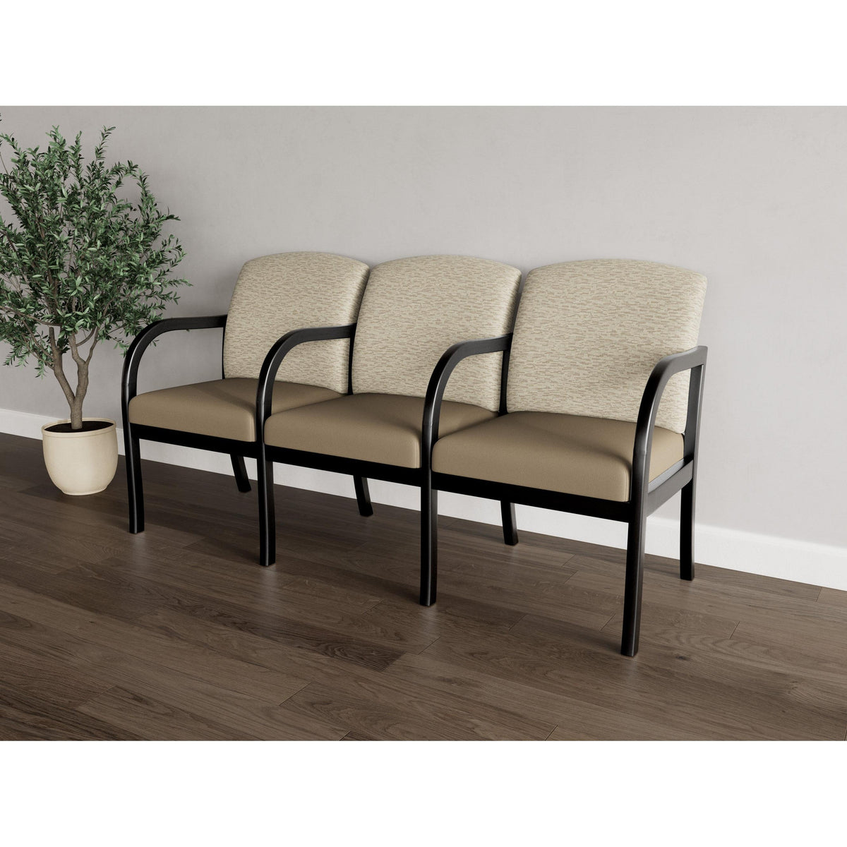 Weston Waiting Reception 3 Seat Tandem Seating Wood Frame