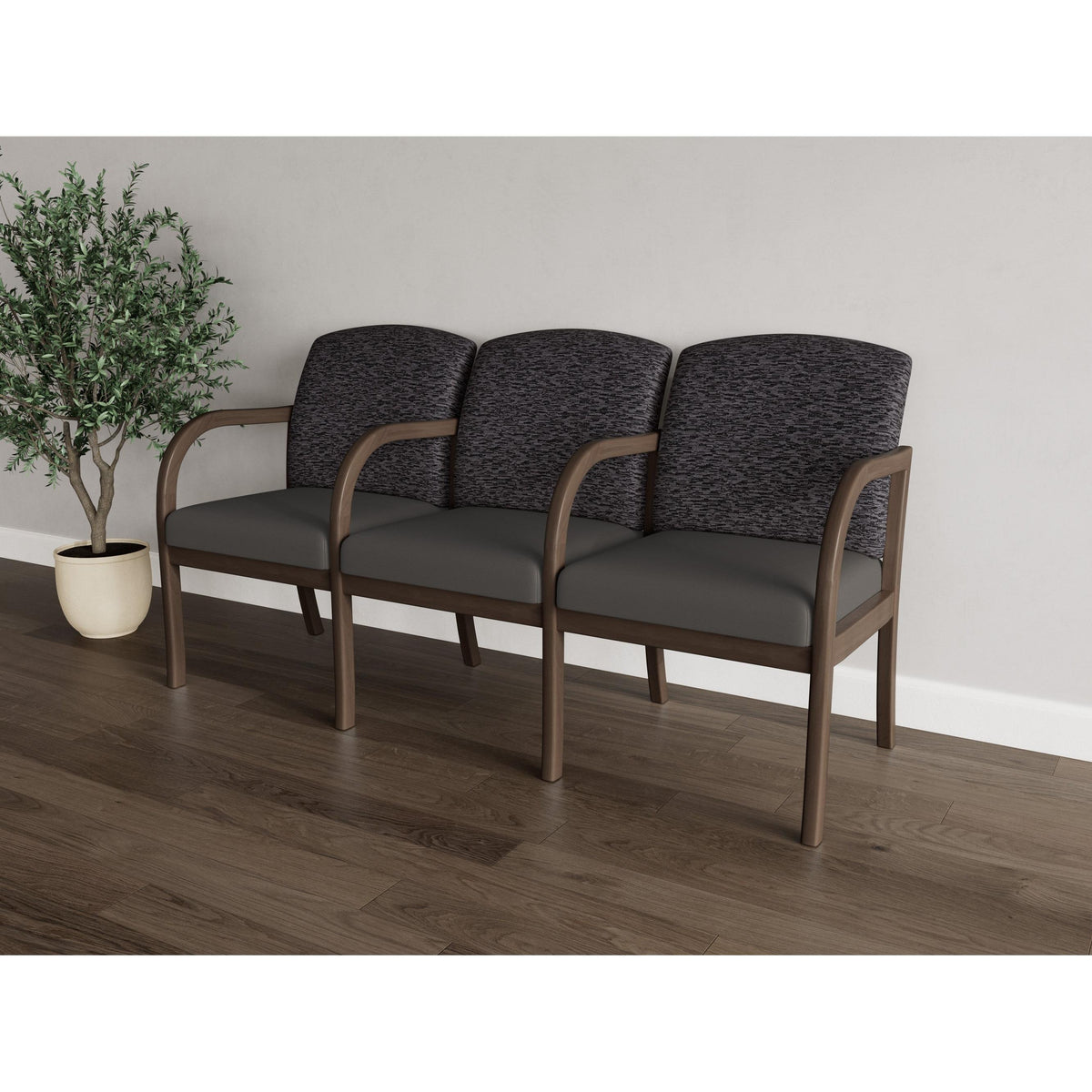 Weston Waiting Reception 3 Seat Tandem Seating Wood Frame