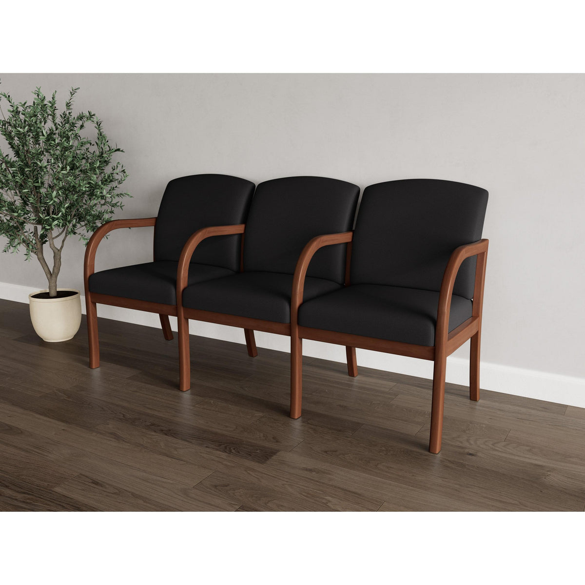 Weston Waiting Reception 3 Seat Tandem Seating Wood Frame