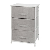 Harris 3 Drawer Wood Top White Cast Iron Frame Vertical Storage Dresser with Light Gray Easy Pull Fabric Drawers
