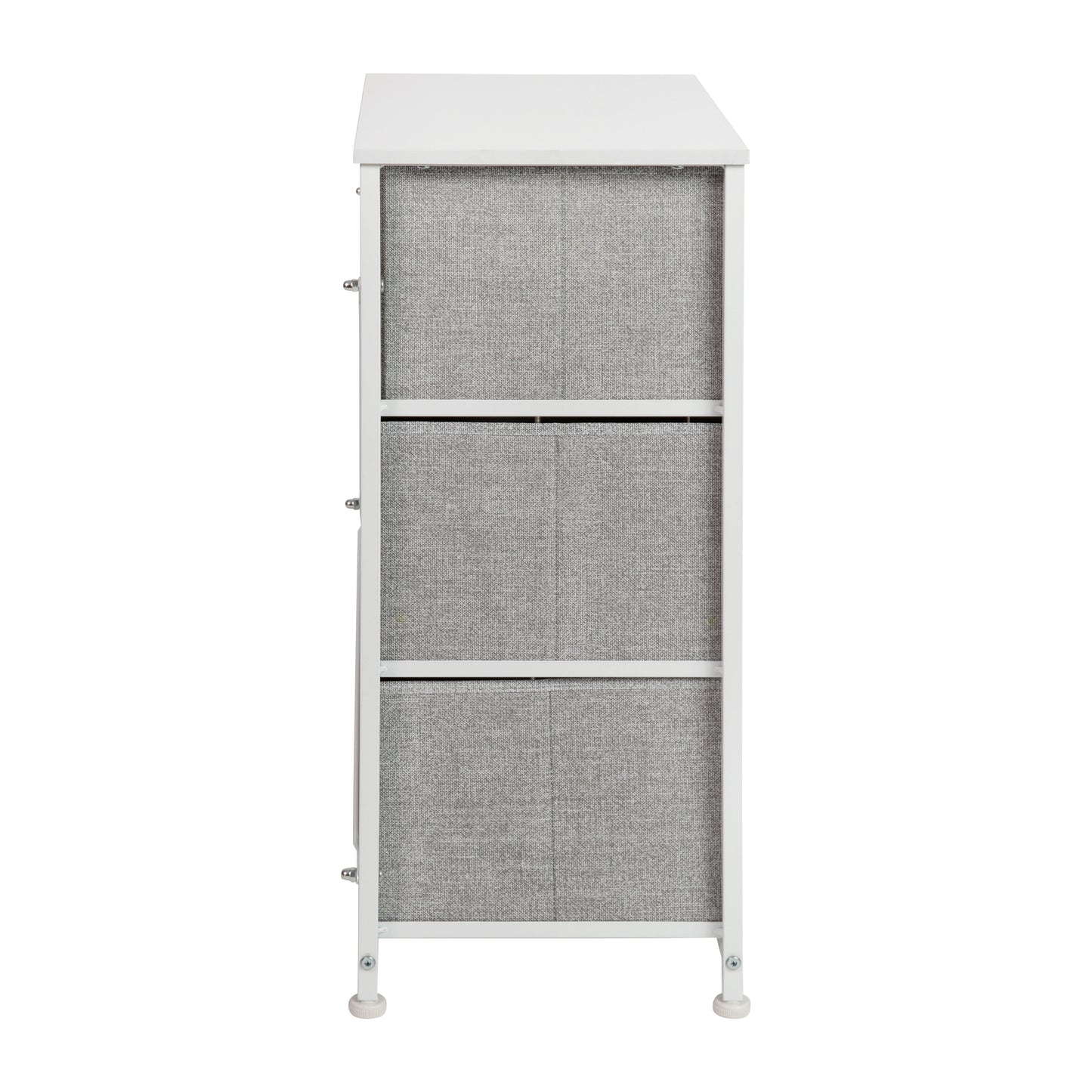 Harris 3 Drawer Wood Top White Cast Iron Frame Vertical Storage Dresser with Light Gray Easy Pull Fabric Drawers
