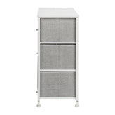 Harris 3 Drawer Wood Top White Cast Iron Frame Vertical Storage Dresser with Light Gray Easy Pull Fabric Drawers