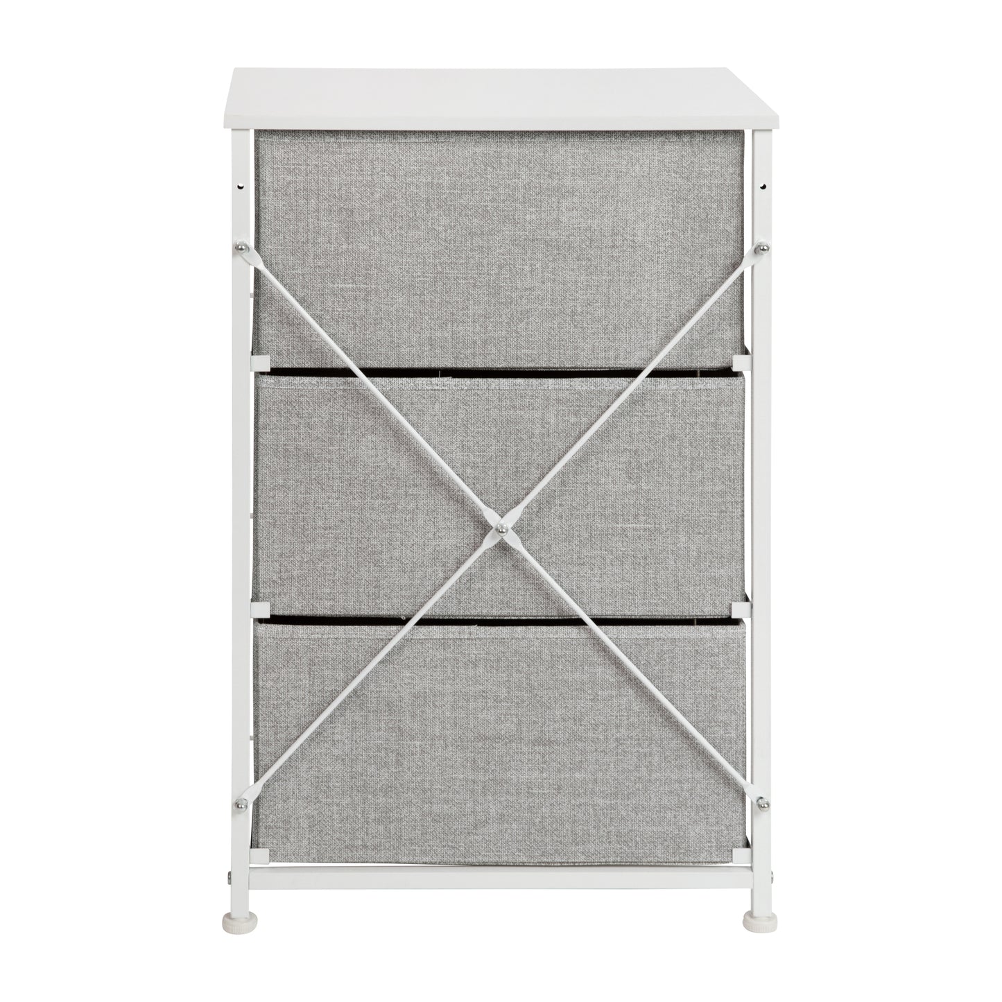 Harris 3 Drawer Wood Top White Cast Iron Frame Vertical Storage Dresser with Light Gray Easy Pull Fabric Drawers