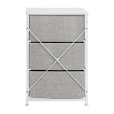 Harris 3 Drawer Wood Top White Cast Iron Frame Vertical Storage Dresser with Light Gray Easy Pull Fabric Drawers