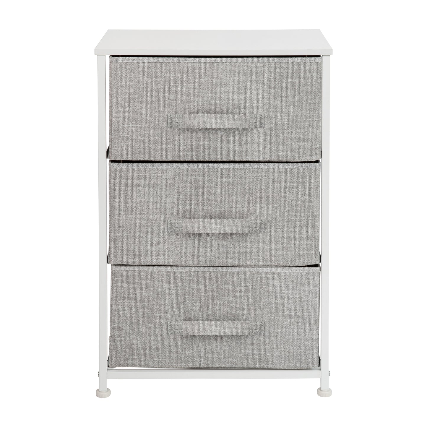Harris 3 Drawer Wood Top White Cast Iron Frame Vertical Storage Dresser with Light Gray Easy Pull Fabric Drawers
