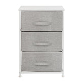 Harris 3 Drawer Wood Top White Cast Iron Frame Vertical Storage Dresser with Light Gray Easy Pull Fabric Drawers