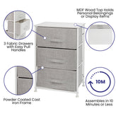 Harris 3 Drawer Wood Top White Cast Iron Frame Vertical Storage Dresser with Light Gray Easy Pull Fabric Drawers