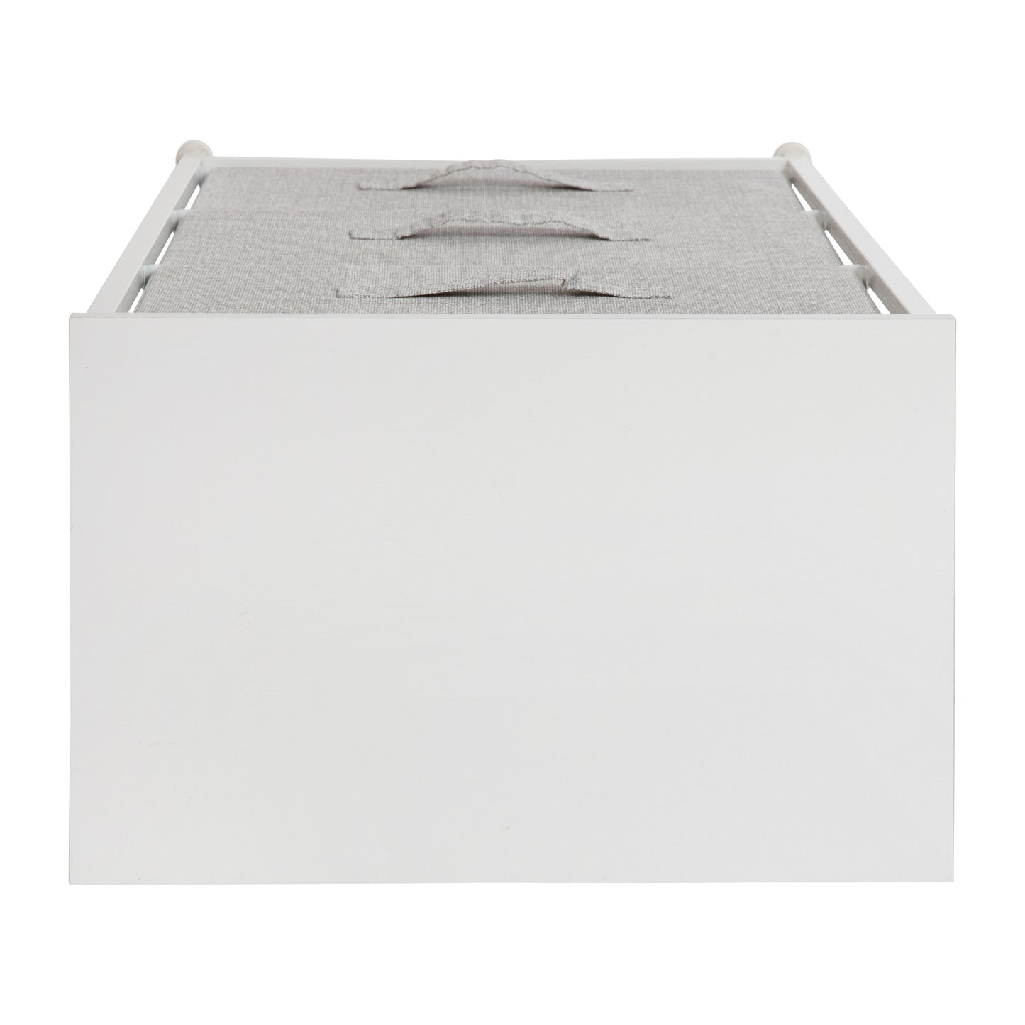 Harris 3 Drawer Wood Top White Cast Iron Frame Vertical Storage Dresser with Light Gray Easy Pull Fabric Drawers