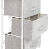 Harris 3 Drawer Wood Top White Cast Iron Frame Vertical Storage Dresser with Light Gray Easy Pull Fabric Drawers