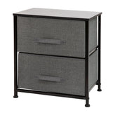 Harris 2 Drawer Wood Top Black Nightstand Storage Organizer with Cast Iron Frame and Dark Gray Easy Pull Fabric Drawers