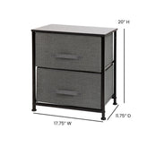 Harris 2 Drawer Wood Top Black Nightstand Storage Organizer with Cast Iron Frame and Dark Gray Easy Pull Fabric Drawers