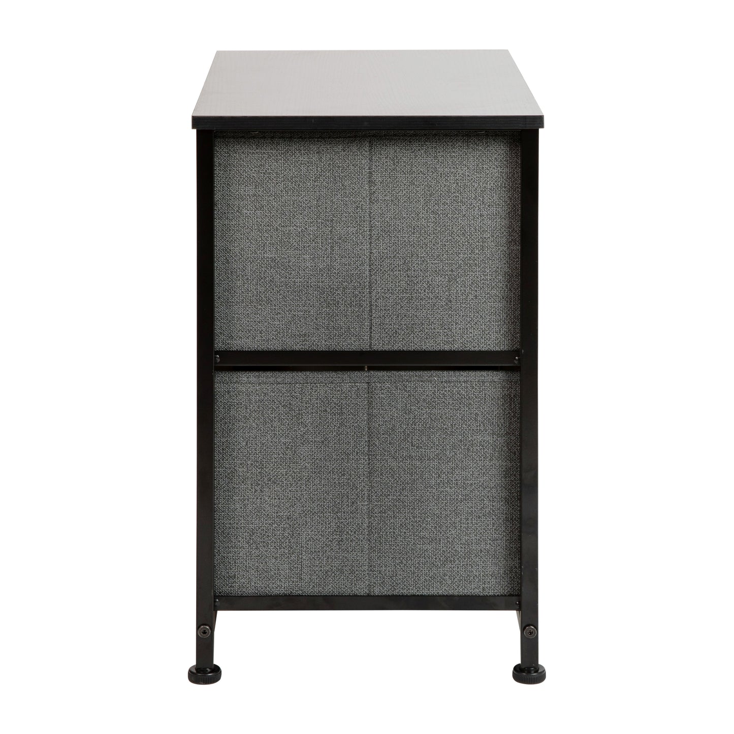 Harris 2 Drawer Wood Top Black Nightstand Storage Organizer with Cast Iron Frame and Dark Gray Easy Pull Fabric Drawers