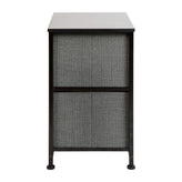 Harris 2 Drawer Wood Top Black Nightstand Storage Organizer with Cast Iron Frame and Dark Gray Easy Pull Fabric Drawers