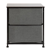 Harris 2 Drawer Wood Top Black Nightstand Storage Organizer with Cast Iron Frame and Dark Gray Easy Pull Fabric Drawers
