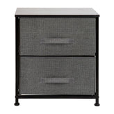 Harris 2 Drawer Wood Top Black Nightstand Storage Organizer with Cast Iron Frame and Dark Gray Easy Pull Fabric Drawers