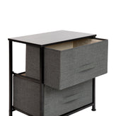 Harris 2 Drawer Wood Top Black Nightstand Storage Organizer with Cast Iron Frame and Dark Gray Easy Pull Fabric Drawers
