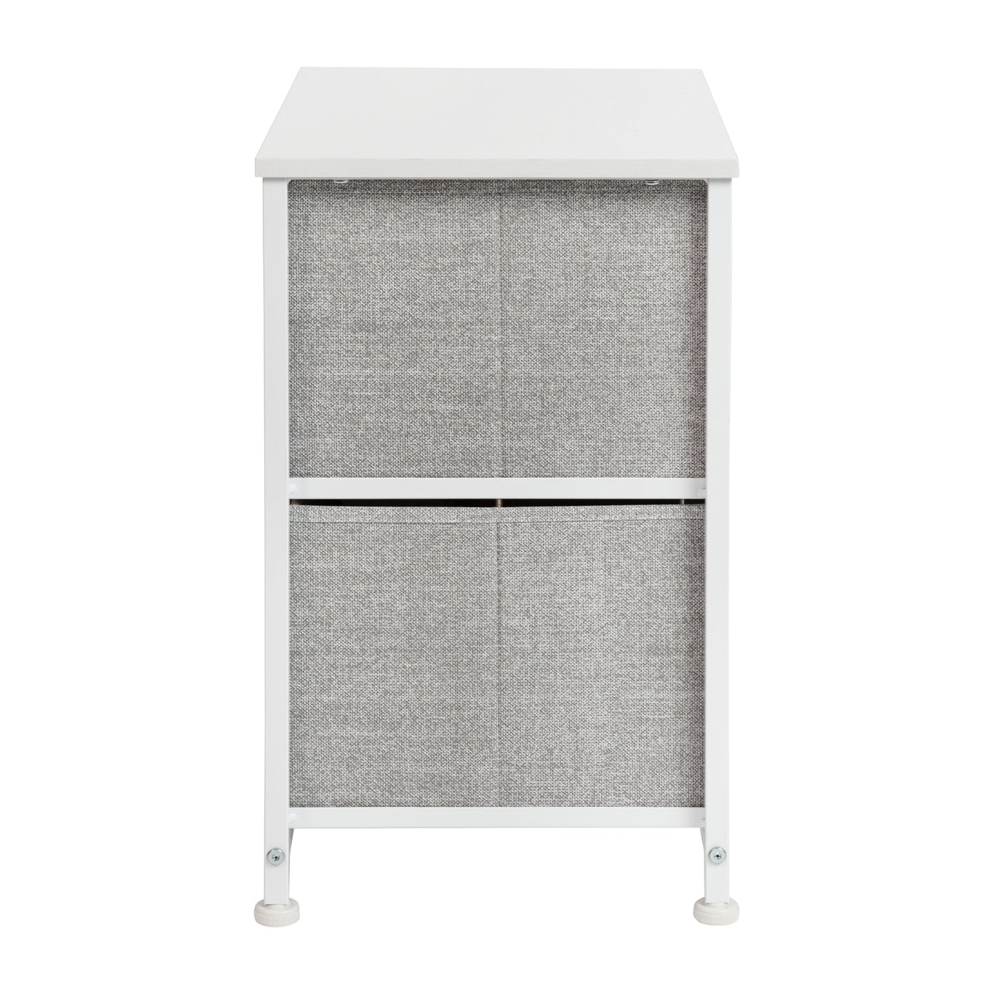 Harris 2 Drawer Wood Top White Nightstand Storage Organizer with Cast Iron Frame and Light Gray Easy Pull Fabric Drawers