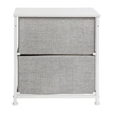 Harris 2 Drawer Wood Top White Nightstand Storage Organizer with Cast Iron Frame and Light Gray Easy Pull Fabric Drawers