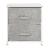 Harris 2 Drawer Wood Top White Nightstand Storage Organizer with Cast Iron Frame and Light Gray Easy Pull Fabric Drawers