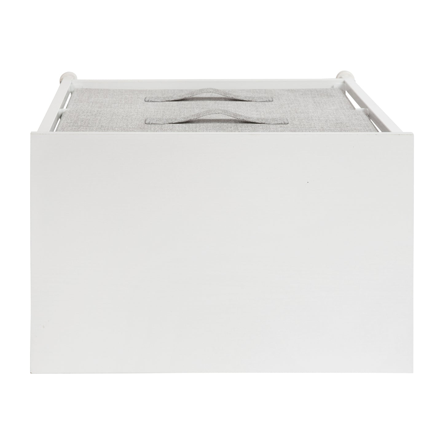 Harris 2 Drawer Wood Top White Nightstand Storage Organizer with Cast Iron Frame and Light Gray Easy Pull Fabric Drawers