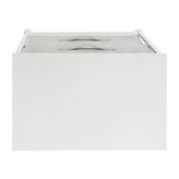 Harris 2 Drawer Wood Top White Nightstand Storage Organizer with Cast Iron Frame and Light Gray Easy Pull Fabric Drawers