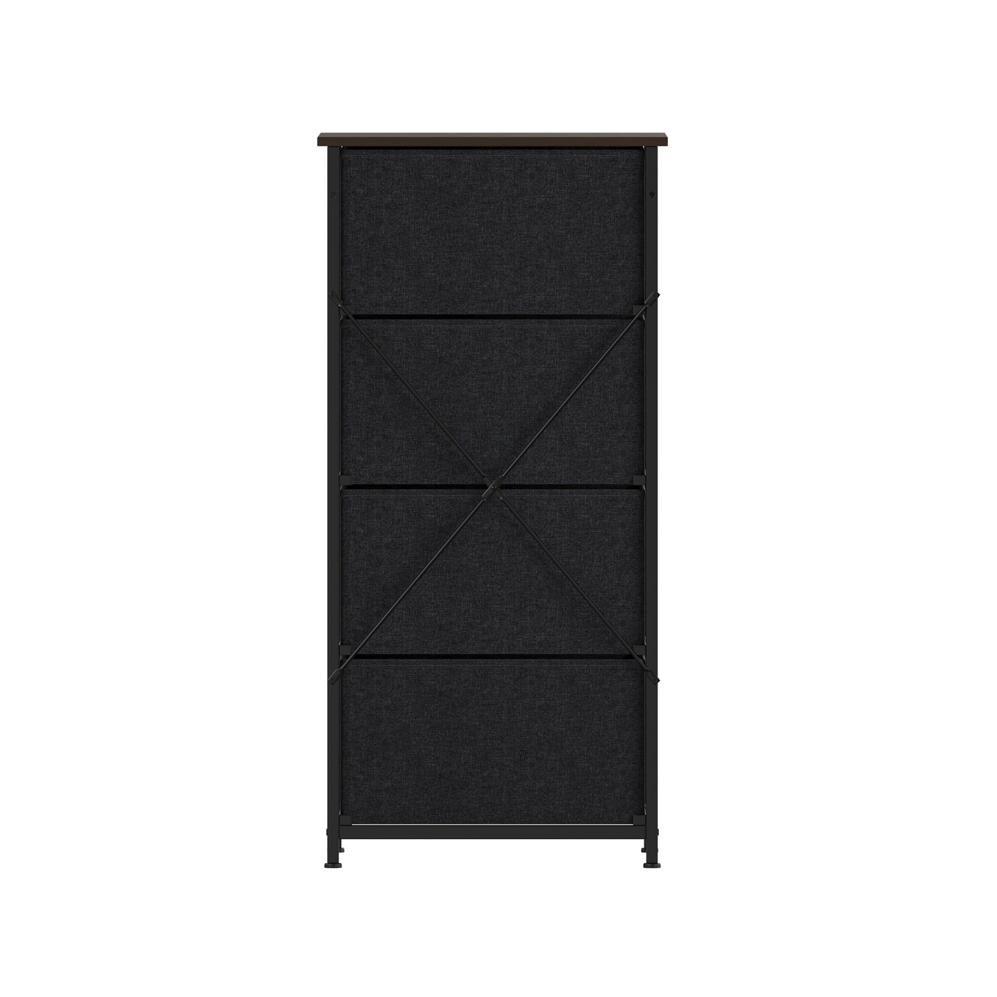 Harris 4 Drawer Storage Dresser with Black Cast Iron Frame, Brown Wood Top and Brown Easy Pull Engineered Wood Drawers with Wooden Handles