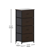Harris 4 Drawer Storage Dresser with Black Cast Iron Frame, Brown Wood Top and Brown Easy Pull Engineered Wood Drawers with Wooden Handles