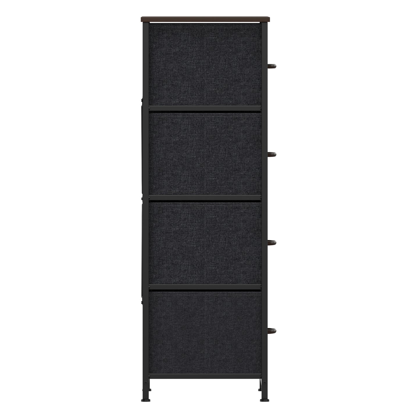Harris 4 Drawer Storage Dresser with Black Cast Iron Frame, Brown Wood Top and Brown Easy Pull Engineered Wood Drawers with Wooden Handles