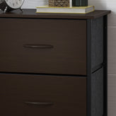 Harris 4 Drawer Storage Dresser with Black Cast Iron Frame, Brown Wood Top and Brown Easy Pull Engineered Wood Drawers with Wooden Handles