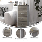 Harris 4 Drawer Storage Dresser with White Cast Iron Frame, Light Natural Wood Top and Easy Pull Engineered Wood Drawers, and White Wooden Handles