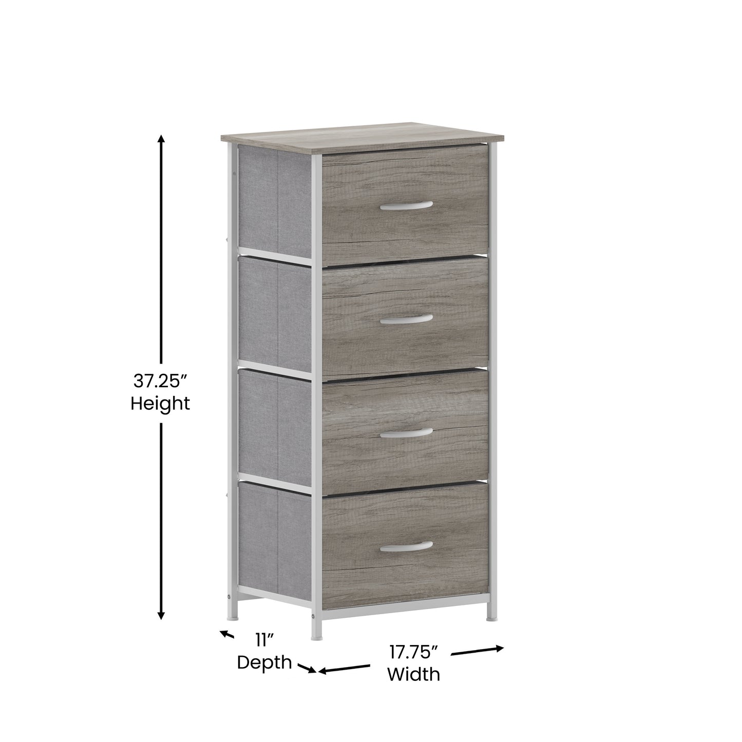 Harris 4 Drawer Storage Dresser with White Cast Iron Frame, Light Natural Wood Top and Easy Pull Engineered Wood Drawers, and White Wooden Handles