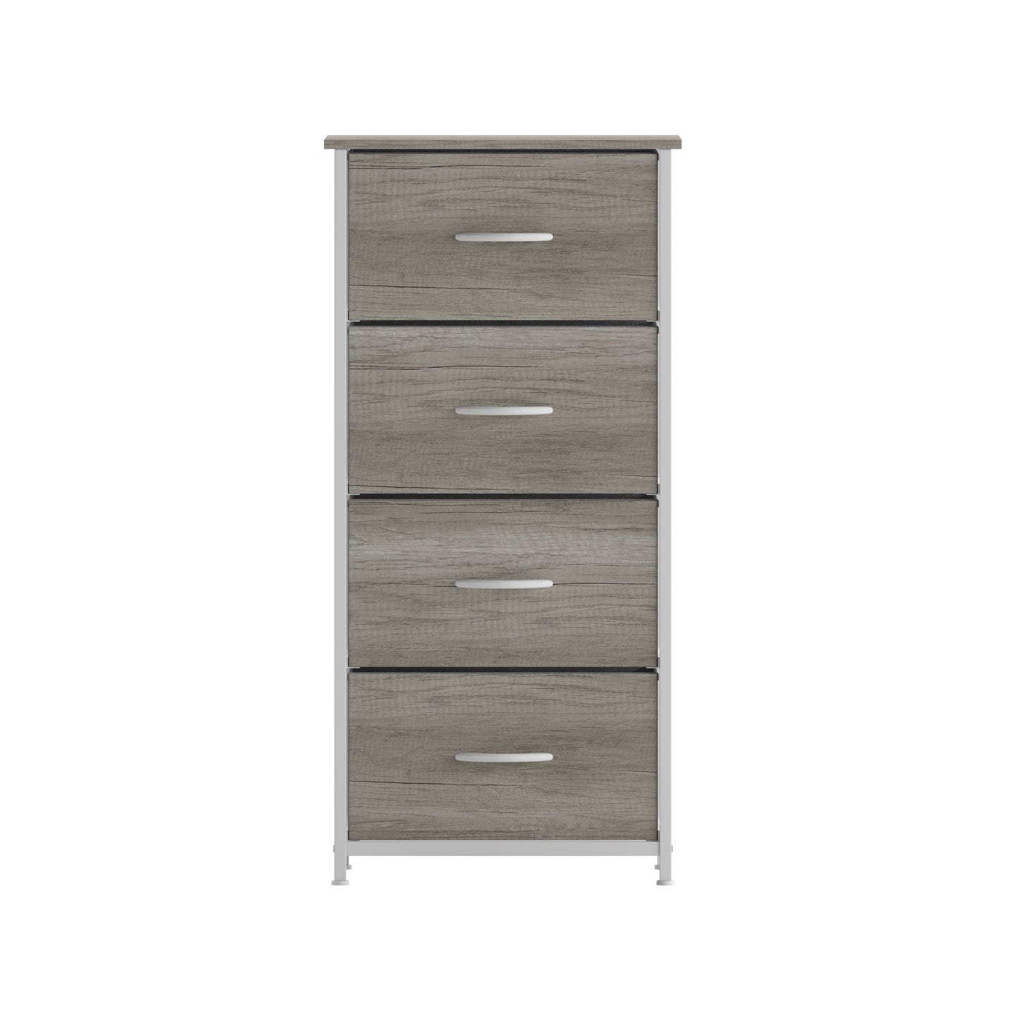 Harris 4 Drawer Storage Dresser with White Cast Iron Frame, Light Natural Wood Top and Easy Pull Engineered Wood Drawers, and White Wooden Handles