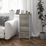 Harris 4 Drawer Storage Dresser with White Cast Iron Frame, Light Natural Wood Top and Easy Pull Engineered Wood Drawers, and White Wooden Handles