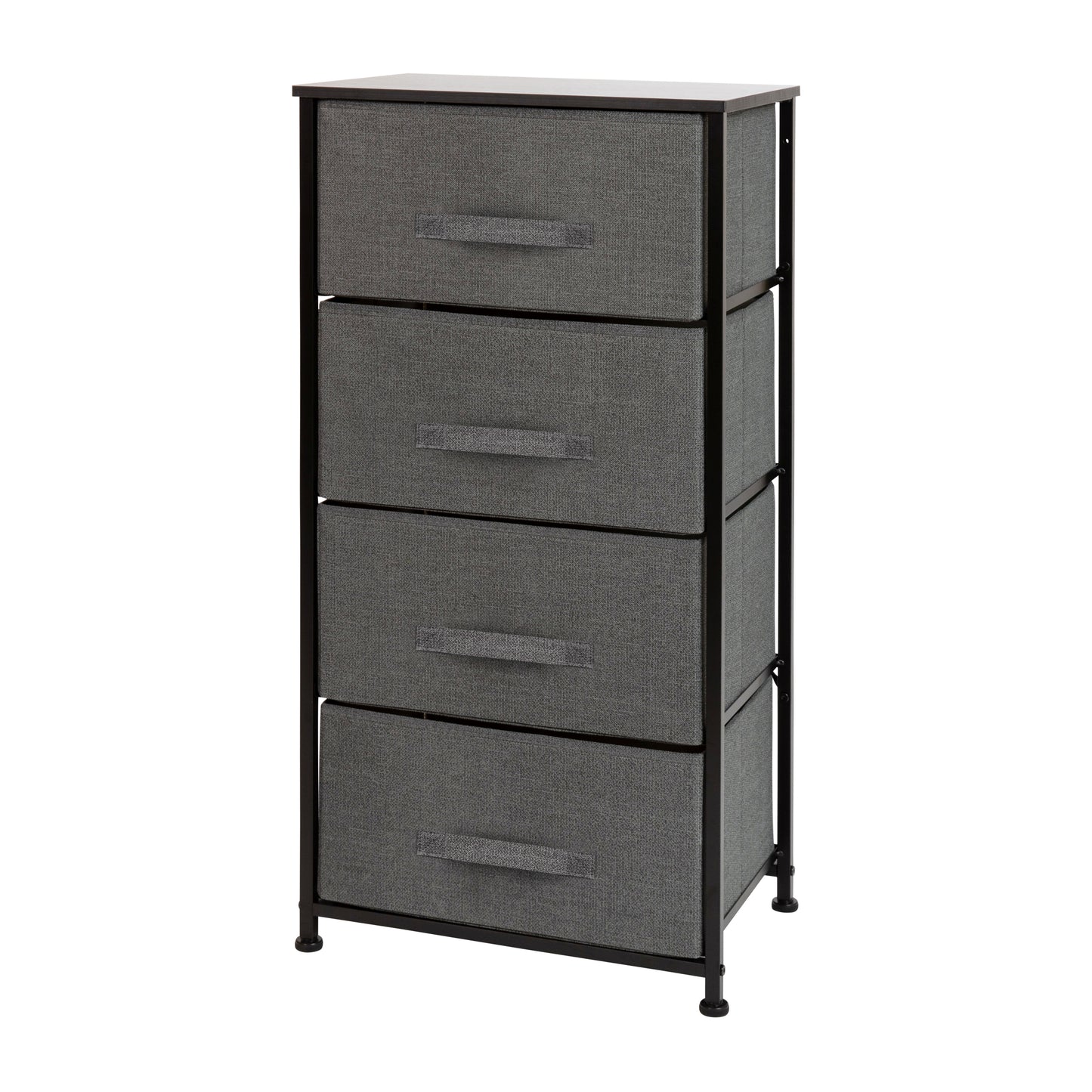 Harris 4 Drawer Wood Top Black Cast Iron Frame Vertical Storage Dresser with Dark Gray Easy Pull Fabric Drawers