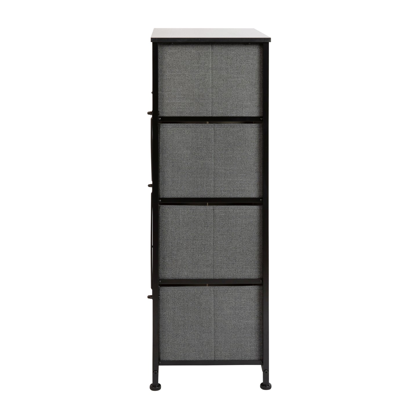 Harris 4 Drawer Wood Top Black Cast Iron Frame Vertical Storage Dresser with Dark Gray Easy Pull Fabric Drawers