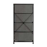 Harris 4 Drawer Wood Top Black Cast Iron Frame Vertical Storage Dresser with Dark Gray Easy Pull Fabric Drawers