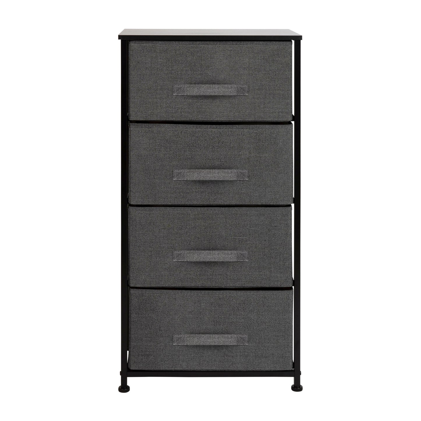 Harris 4 Drawer Wood Top Black Cast Iron Frame Vertical Storage Dresser with Dark Gray Easy Pull Fabric Drawers