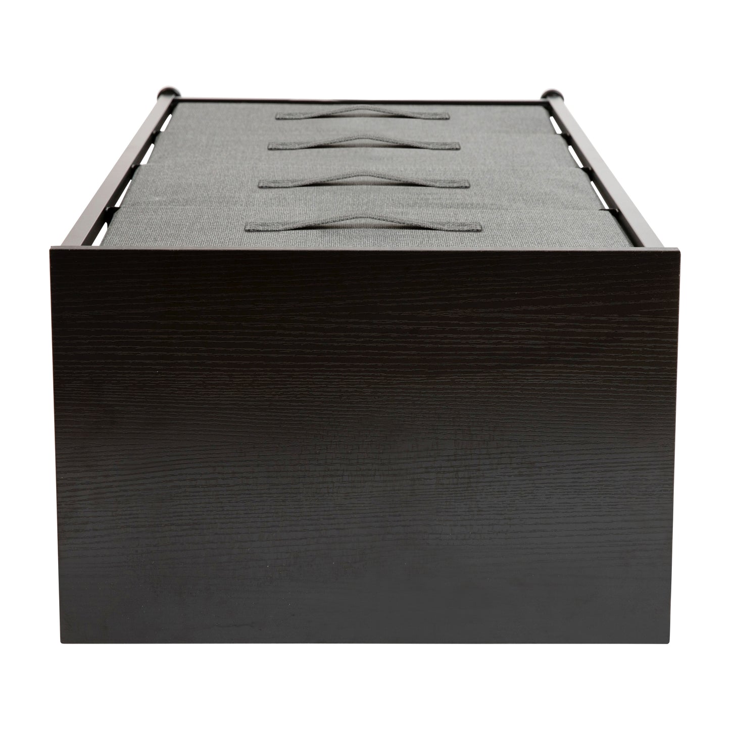 Harris 4 Drawer Wood Top Black Cast Iron Frame Vertical Storage Dresser with Dark Gray Easy Pull Fabric Drawers