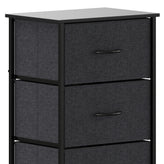 Harris 4 Drawer Vertical Storage Dresser with Black Cast Iron Frame and Wood Top and Black Easy Pull Fabric Drawers with Wooden Handles