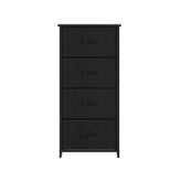 Harris 4 Drawer Vertical Storage Dresser with Black Cast Iron Frame and Wood Top and Black Easy Pull Fabric Drawers with Wooden Handles