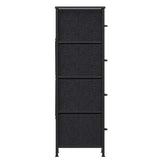 Harris 4 Drawer Vertical Storage Dresser with Black Cast Iron Frame and Wood Top and Black Easy Pull Fabric Drawers with Wooden Handles