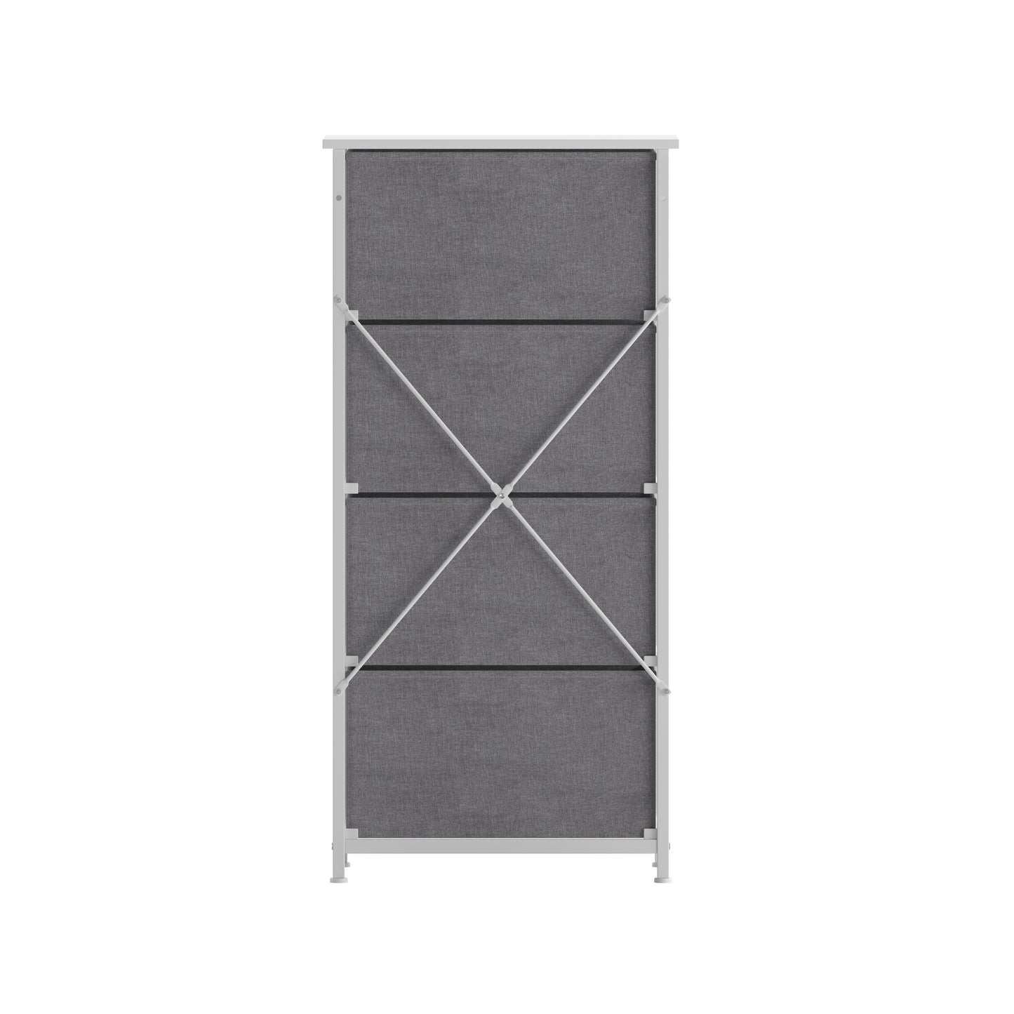 Harris 4 Drawer Vertical Storage Dresser with White Cast Iron Frame, White Wood Top and Gray Easy Pull Fabric Drawers with White Wooden Handles