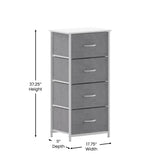 Harris 4 Drawer Vertical Storage Dresser with White Cast Iron Frame, White Wood Top and Gray Easy Pull Fabric Drawers with White Wooden Handles