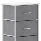 Harris 4 Drawer Vertical Storage Dresser with White Cast Iron Frame, White Wood Top and Gray Easy Pull Fabric Drawers with White Wooden Handles