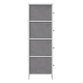 Harris 4 Drawer Vertical Storage Dresser with White Cast Iron Frame, White Wood Top and Gray Easy Pull Fabric Drawers with White Wooden Handles