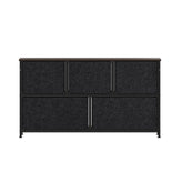 Harris 5 Drawer Storage Dresser with Black Cast Iron Frame, Brown Wood Top and Brown Easy Pull Engineered Wood Drawers with Wooden Handles